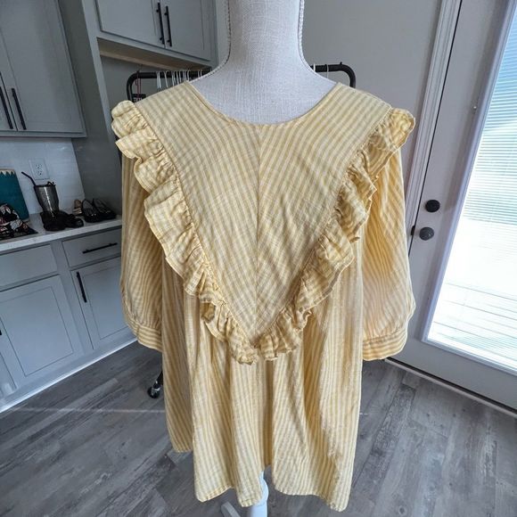 Terra & Sky Top in Gold with Ruffle on Bodice Gives all the Boho Vibes Size 2X - Picture 1 of 6
